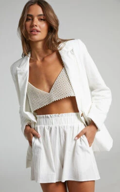 Showpo Hiromi Plunge Neck Tailored Blazer In White