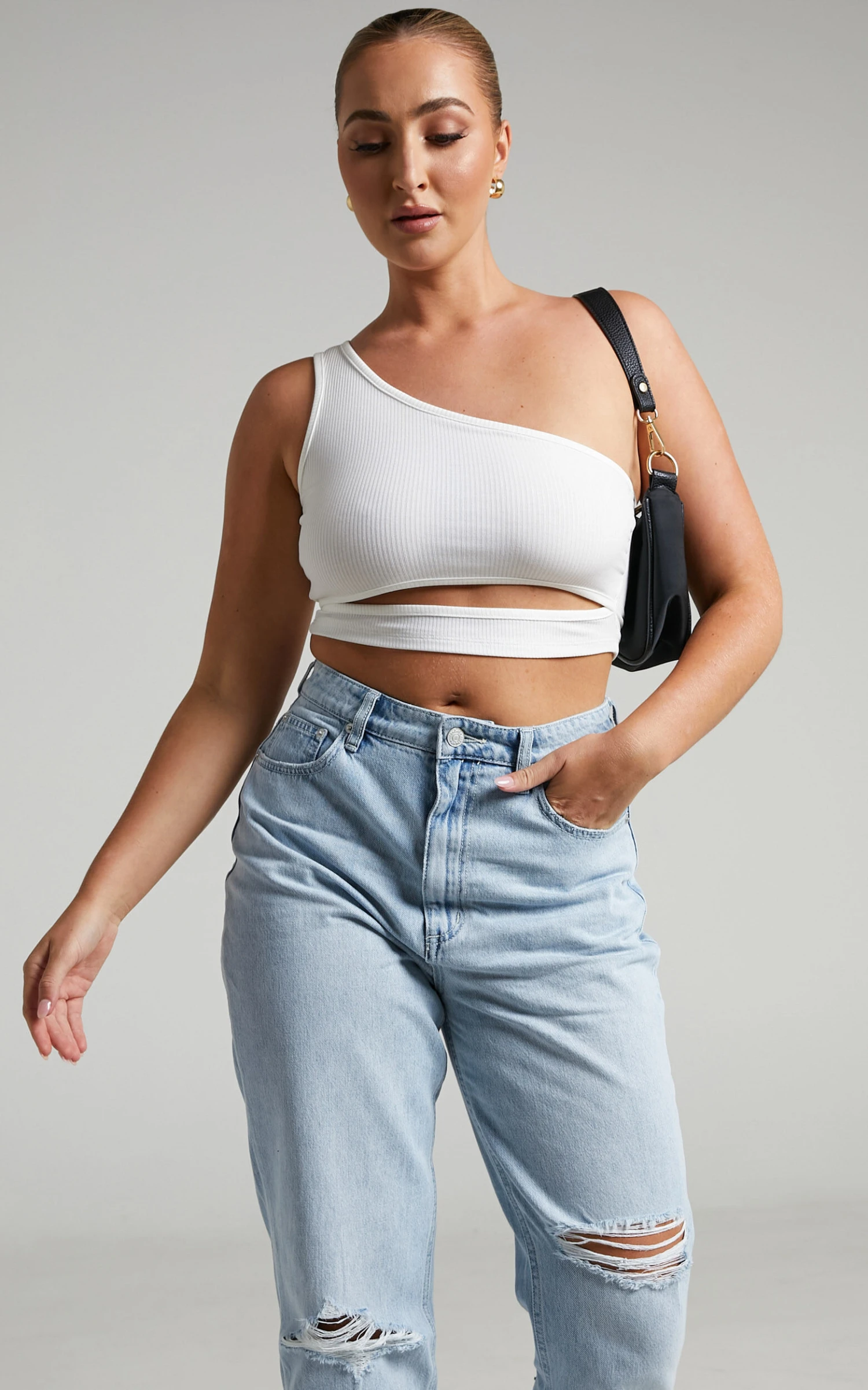 Showpo Joellyn Asymmetric Front Cut Out Ribbed Crop Tank In White 2 Showpo Joellyn Asymmetric Front Cut Out Ribbed Crop Tank In White - Image 2