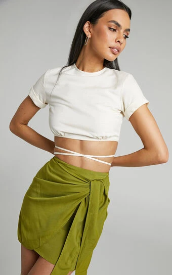 Showpo Mayeth Tie Front Wrap Mini Skirt In Chartruese 1 Showpo Mayeth Tie Front Wrap Mini Skirt In Chartruese