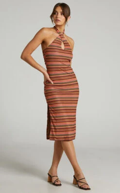 Showpo Marimar Halter Midi Dress In Multi Stripe