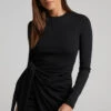Showpo Marleen Wrap Front Long Sleeve Bodycon Mini Dress In Black