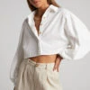 Showpo Marsha Shirt - Cropped Long Sleeve Button Up Shirt In White