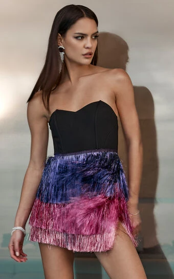 Showpo Flossie Sweetheart Fringe Layered Mini Dress In Black 1 Showpo Flossie Sweetheart Fringe Layered Mini Dress In Black