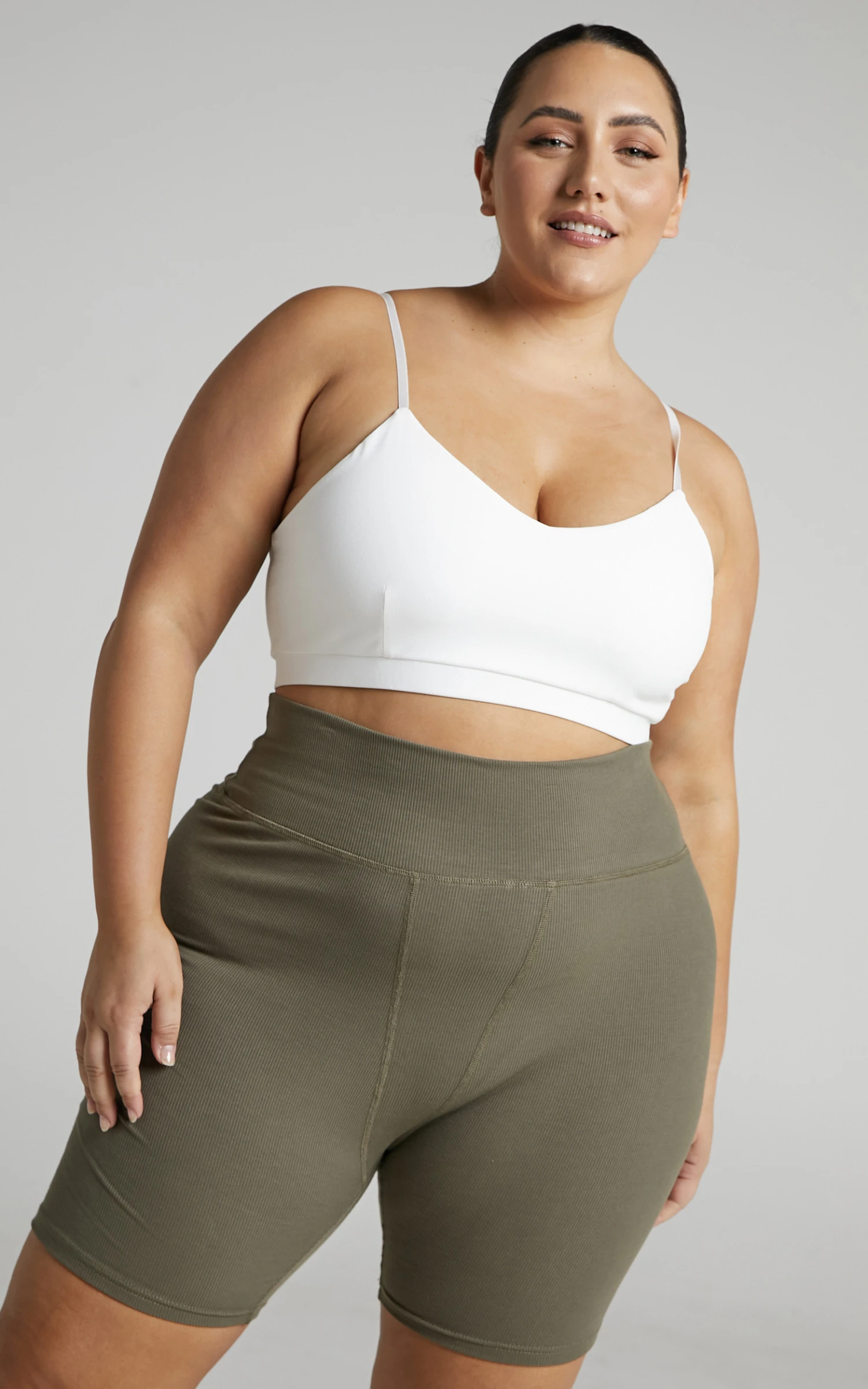 Showpo Tozeur Ribbed High Waist Bike Shorts In Khaki 3 Showpo Tozeur Ribbed High Waist Bike Shorts In Khaki - Image 3