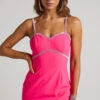 Showpo Kimmay Mini Dress - Diamante Trim Sweetheart Dress In Hot Pink