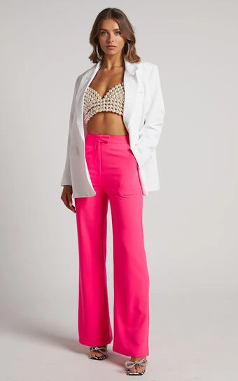 Showpo Kimmay Pants - High Waisted Tailored Straight Leg Pants In Hot Pink 1 Showpo Kimmay Pants - High Waisted Tailored Straight Leg Pants In Hot Pink