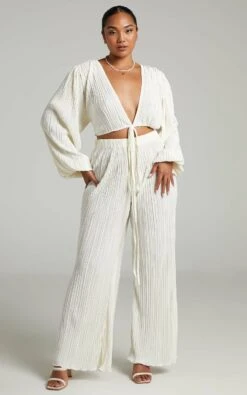 Showpo Crystal Plisse Cross Front Top In Cream -Showpo Women's Clothing Store 2.Crystal Plisse Cross Front Top in Cream 2528ST21120022022529