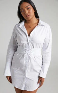 Showpo Ichia Corset Mini Shirt Dress In White 21 Showpo Ichia Corset Mini Shirt Dress In White -Showpo Women's Clothing Store 2.Ichia Corset Shirt Dress in White 2528SD22040080012529 3