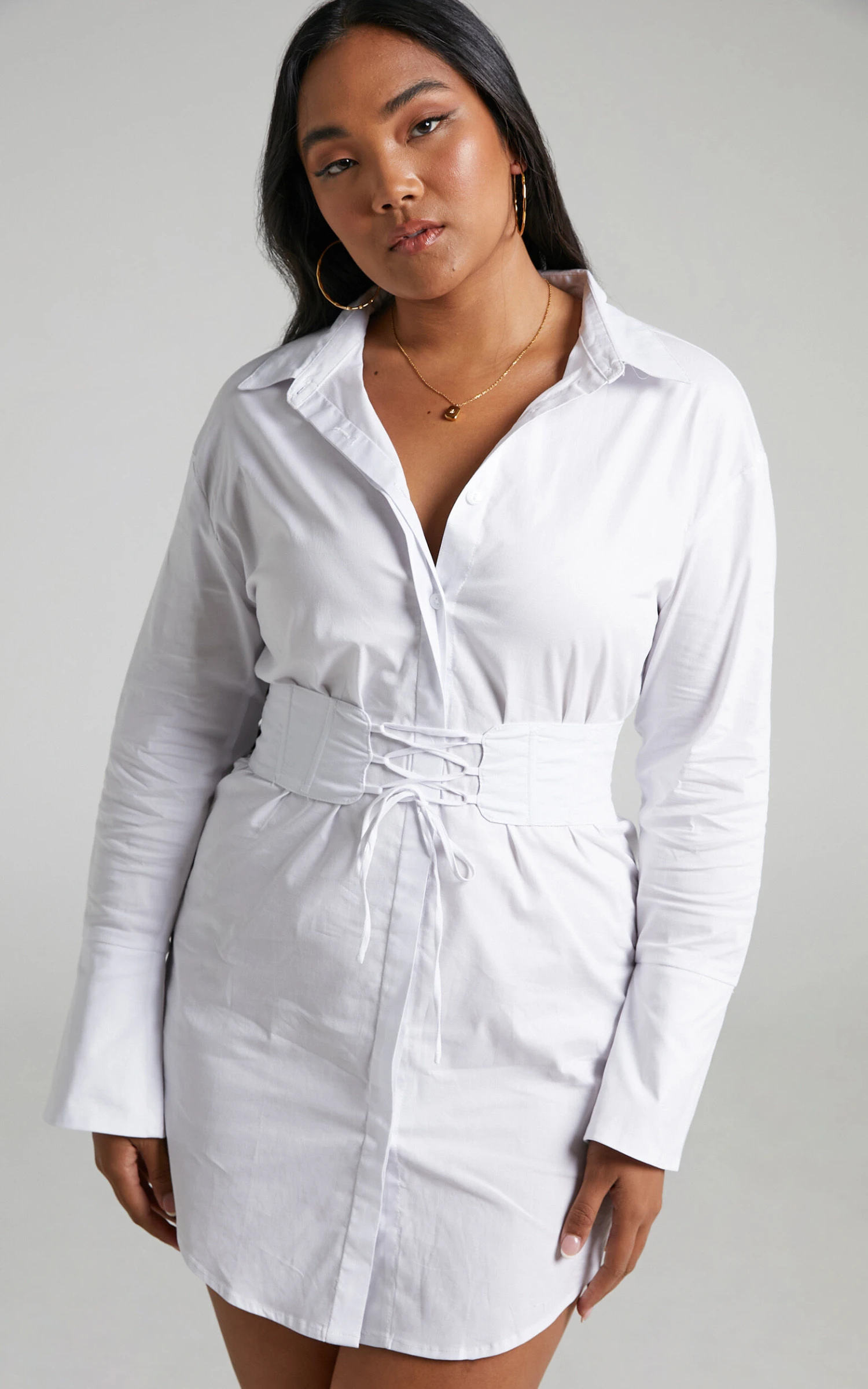 Showpo Ichia Corset Mini Shirt Dress In White 10 Showpo Ichia Corset Mini Shirt Dress In White - Image 10