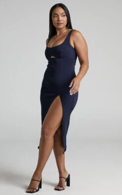 Showpo Lorevie Cut Out Split Bodycon Midi Dress In Navy 8 Showpo Lorevie Cut Out Split Bodycon Midi Dress In Navy -Showpo Women's Clothing Store 2.Lorevie Midi Dress in Navy 2528SD22040028022529 1