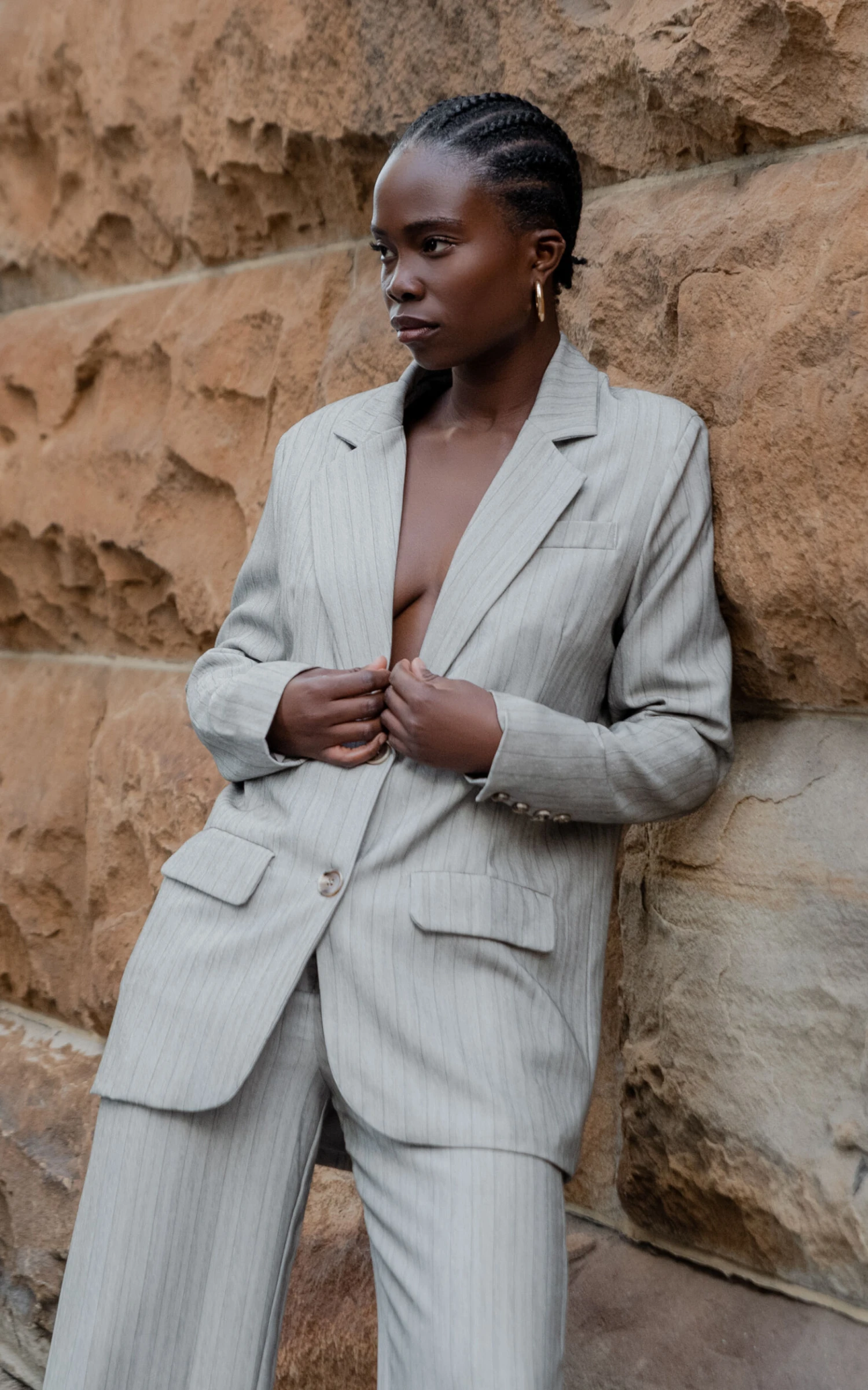 Showpo Maryanne Oversized Blazer In Grey Stripe 2 Showpo Maryanne Oversized Blazer In Grey Stripe - Image 2