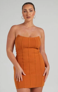 Showpo Cianna Panelled Mini Dress In Camel