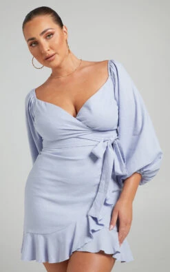 Showpo Cant Move On Off Shoulder Mini Dress In Powder Blue Linen Look 13 Showpo Cant Move On Off Shoulder Mini Dress In Powder Blue Linen Look -Showpo Women's Clothing Store 29.09.21 Mikayla x Lucy x Anthony10933