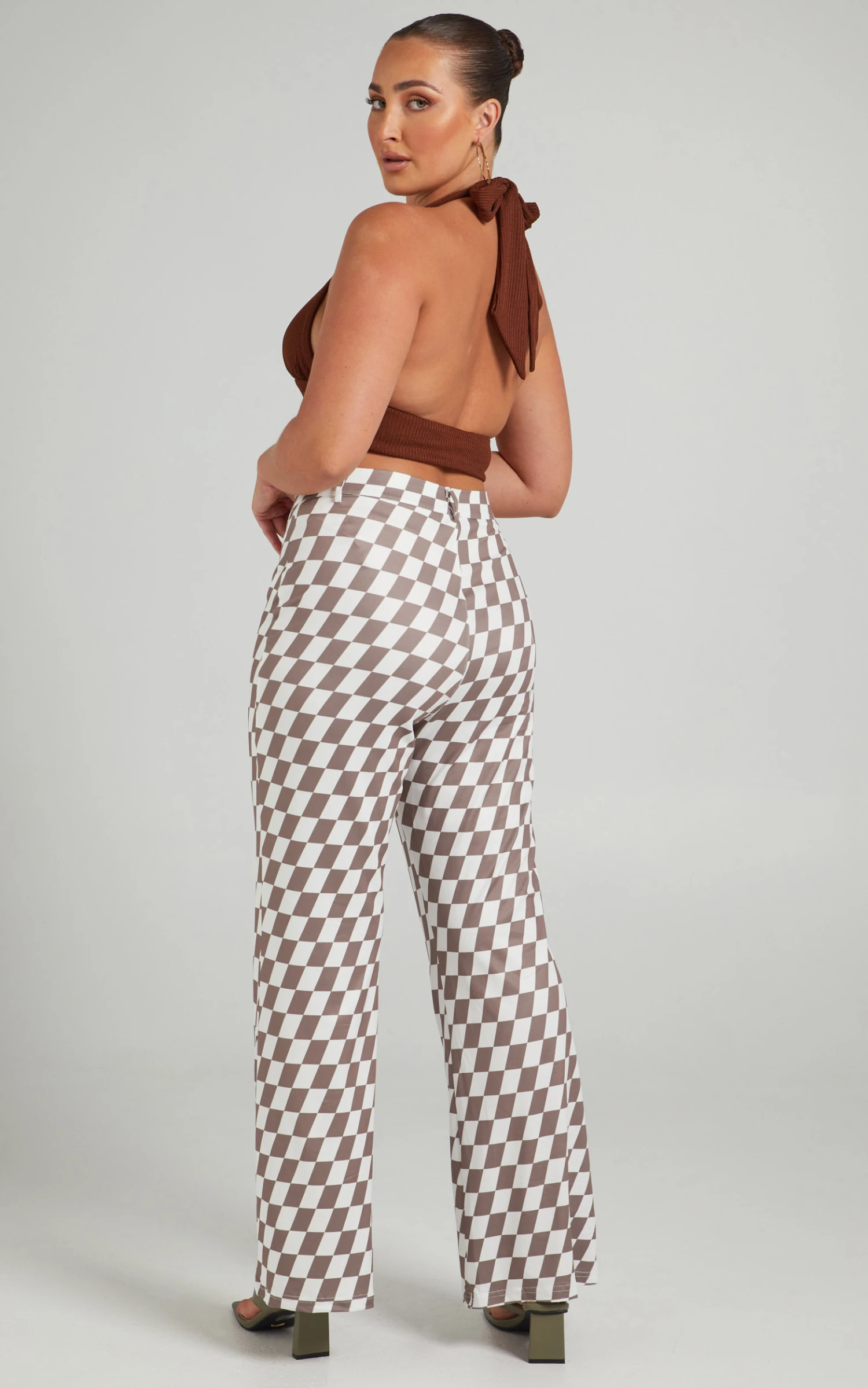 Showpo Lenny Mid Rise Pants In Brown Check 3 Showpo Lenny Mid Rise Pants In Brown Check - Image 3