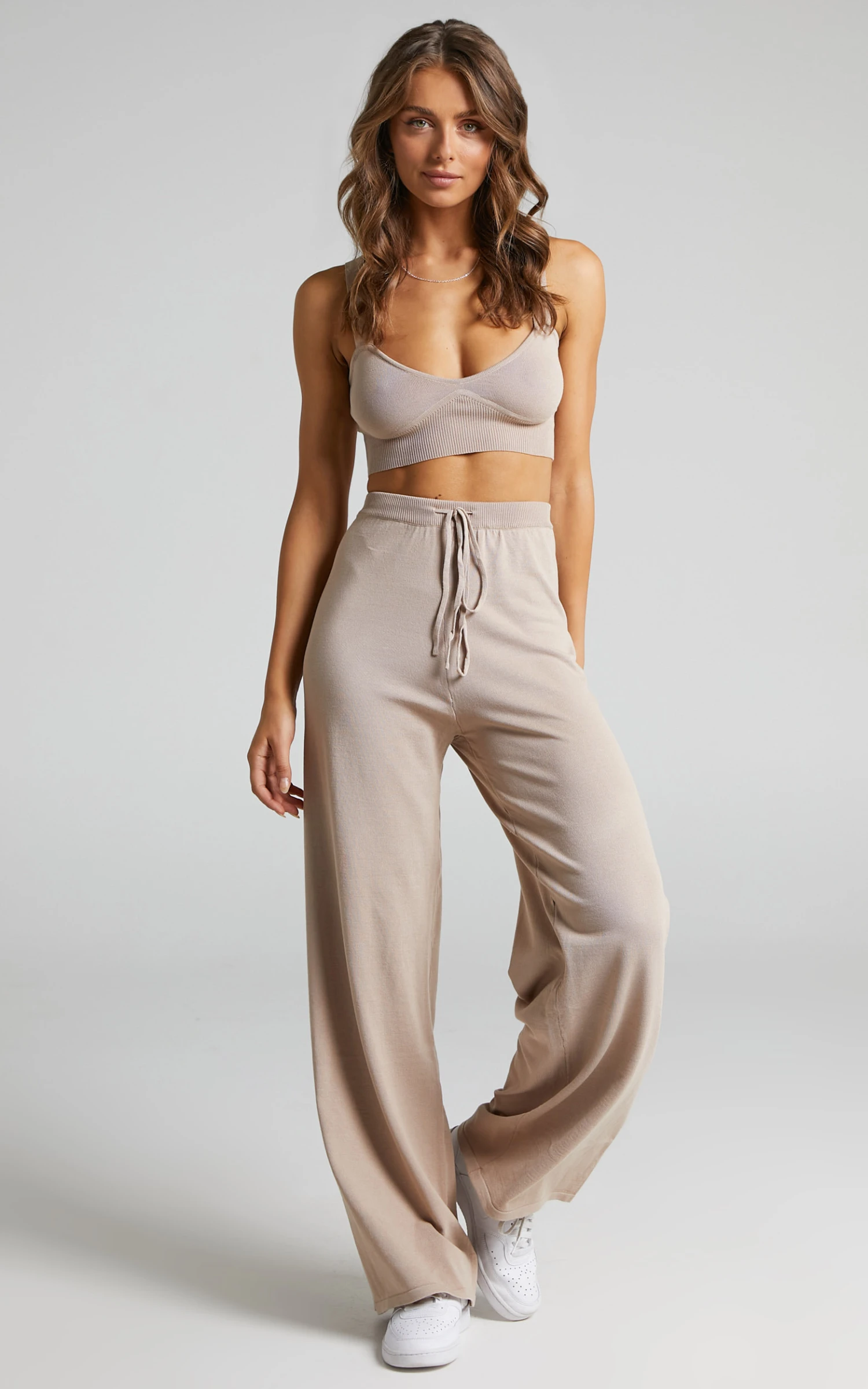Showpo Chonnie Knit Bralette Top And Wide Leg Pants Two Piece Set In Mocha 2 Showpo Chonnie Knit Bralette Top And Wide Leg Pants Two Piece Set In Mocha - Image 2