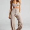 Showpo Chonnie Knit Bralette Top And Wide Leg Pants Two Piece Set In Mocha
