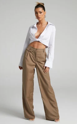 Showpo Clemence Twist Front Cropped Shirt In White -Showpo Women's Clothing Store 2 Clemence Twist Front Cropped Shirt in White 2528ST22070035012529