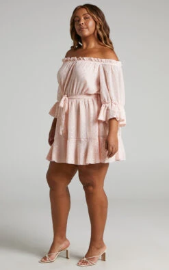 Showpo Delamaer Off Shoulder Polka Dot Mini Dress In Pink -Showpo Women's Clothing Store 2 Delamaer Off Shoulder Polka Dot Mini Dress in Pink 2528SD22030078012529 1