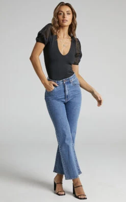 Showpo Kazanna Organza Puff Sleeve Bodysuit In Black -Showpo Women's Clothing Store 2 Kazanna Organza Puff Sleeve Bodysuit in Black 2528ST22010051012529