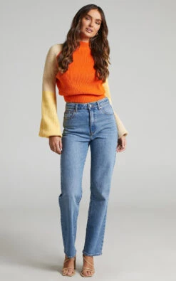 Showpo Kensley Colour Block Turtleneck Balloon Sleeve Knit Jumper In Orange -Showpo Women's Clothing Store 2 Kensley Colour Block Turtleneck Balloon Sleeve Knit Jumper in Orange 2528SO21050002022529 1