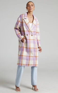Showpo Mariam Double Breasted Coat In Purple Check -Showpo Women's Clothing Store 2 Mariam CHECK COATIGAN in Mariam Check 2528SO22020020012529 3