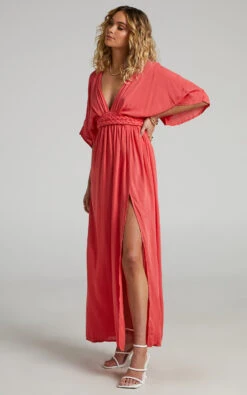 Showpo Phillipha Underbust Tie Angel Sleeve Maxi Dress In Watermelon -Showpo Women's Clothing Store 2 Phillipha Underbust Tie Angel Sleeve Maxi Dress in Watermelon 2528SD21120061032529 2
