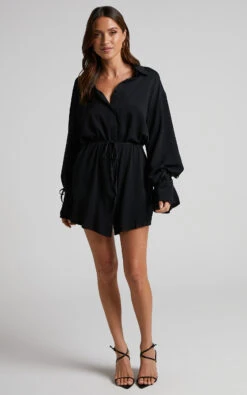 Showpo Wynter Waist Tie Shirt Dress In Black 9 Showpo Wynter Waist Tie Shirt Dress In Black -Showpo Women's Clothing Store 2 Wynter Waist Tie Shirt Dress in Black 2528SD21080014042529 1