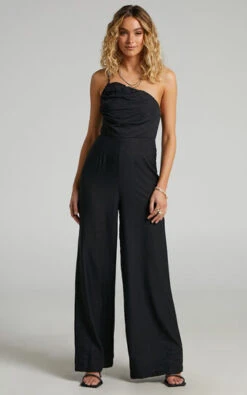 Showpo Ceceille One Shoulder Jumpsuit In Black
