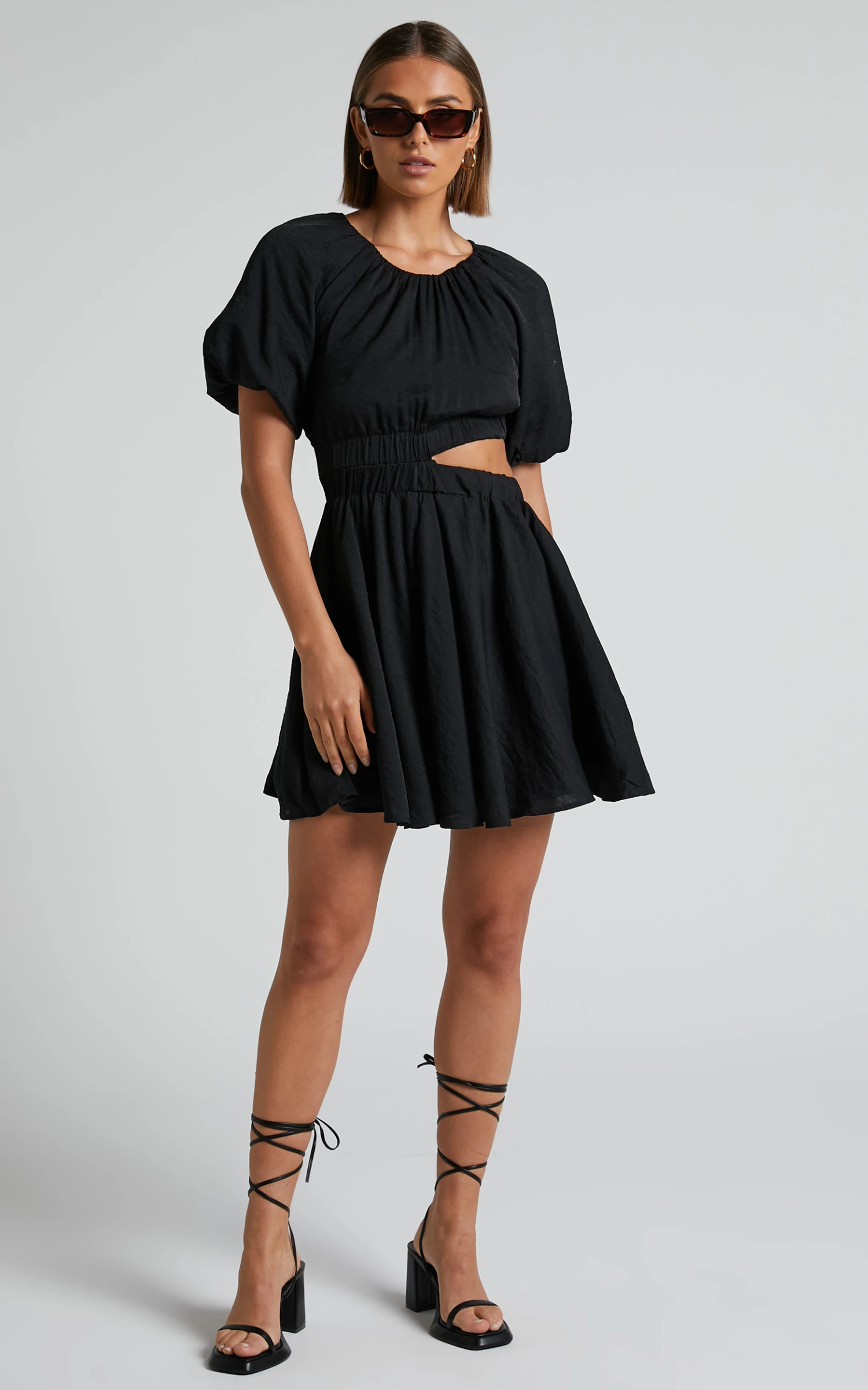 Showpo Hadley Puff Sleeve Cut Out Mini Dress In Black 3 Showpo Hadley Puff Sleeve Cut Out Mini Dress In Black - Image 3