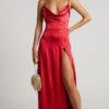 Showpo Cleopathra Maxi Dress - High Split Cowl Neck Dress In Red