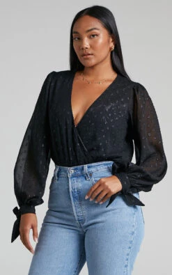 Showpo Agustha Wrap Front Bodysuit In Black -Showpo Women's Clothing Store 3.Agustha Wrap Front Bodysuit in Black 2528ST22010056022529 5