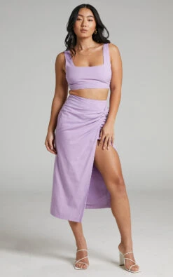 Showpo Gibson Two Piece Set - Crop Top And Knot Front Midi Skirt In Lilac 10 Showpo Gibson Two Piece Set - Crop Top And Knot Front Midi Skirt In Lilac -Showpo Women's Clothing Store 3.Gibson Two Piece Twist Front Skirt Set with Crop Top in Lilac 2528SC22020016022529 6