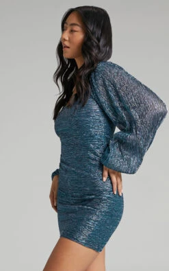 Showpo Jamil Balloon Sleeve Bodycon Mini Dress In Blue 14 Showpo Jamil Balloon Sleeve Bodycon Mini Dress In Blue -Showpo Women's Clothing Store 3.Jamil Balloon Sleeve Bodycon Mini Dress in Blue 2528SD21120046032529 4