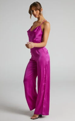 Showpo Kylene Cowl Neck Palazzo Satin Jumpsuit In Mulberry -Showpo Women's Clothing Store 3.Kylene Cowl Neck Palazzo Jumpsuit in Mulberry 2528SP21120006032529 1