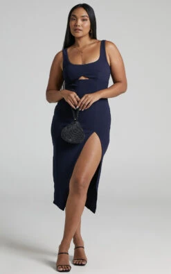Showpo Lorevie Cut Out Split Bodycon Midi Dress In Navy 9 Showpo Lorevie Cut Out Split Bodycon Midi Dress In Navy -Showpo Women's Clothing Store 3.Lorevie Midi Dress in Navy 2528SD22040028022529 3