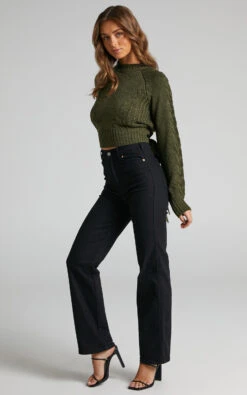 Showpo Maue Long Sleeve Open Back Knit Top In Khaki -Showpo Women's Clothing Store 3.Maue long sleeve open back knit top in Khaki 2528SO22020008012529 1