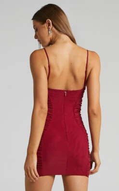 Showpo Mechelle Ruched Side Mesh Mini Dress In Wine 9 Showpo Mechelle Ruched Side Mesh Mini Dress In Wine -Showpo Women's Clothing Store 3.Mechelle Ruched Side Mesh Mini Dress in Wine 2528SD22020091022529 3