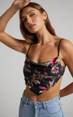 Showpo Jessell Top - Cowl Neck Bandana Cami In Black Floral 12 Showpo Jessell Top - Cowl Neck Bandana Cami In Black Floral -Showpo Women's Clothing Store 3JESSELL TOP COWL NECK BANDANA CAMI IN BLACK FLORAL