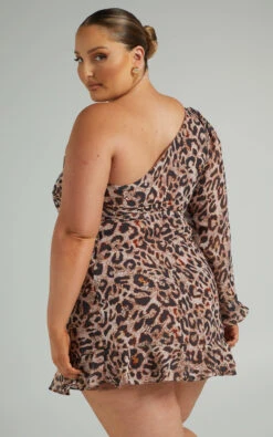 Showpo Sherlena One Shoulder Mini Dress In Leopard -Showpo Women's Clothing Store 3 08.02.22 Riley x Sarah x Anthony85092