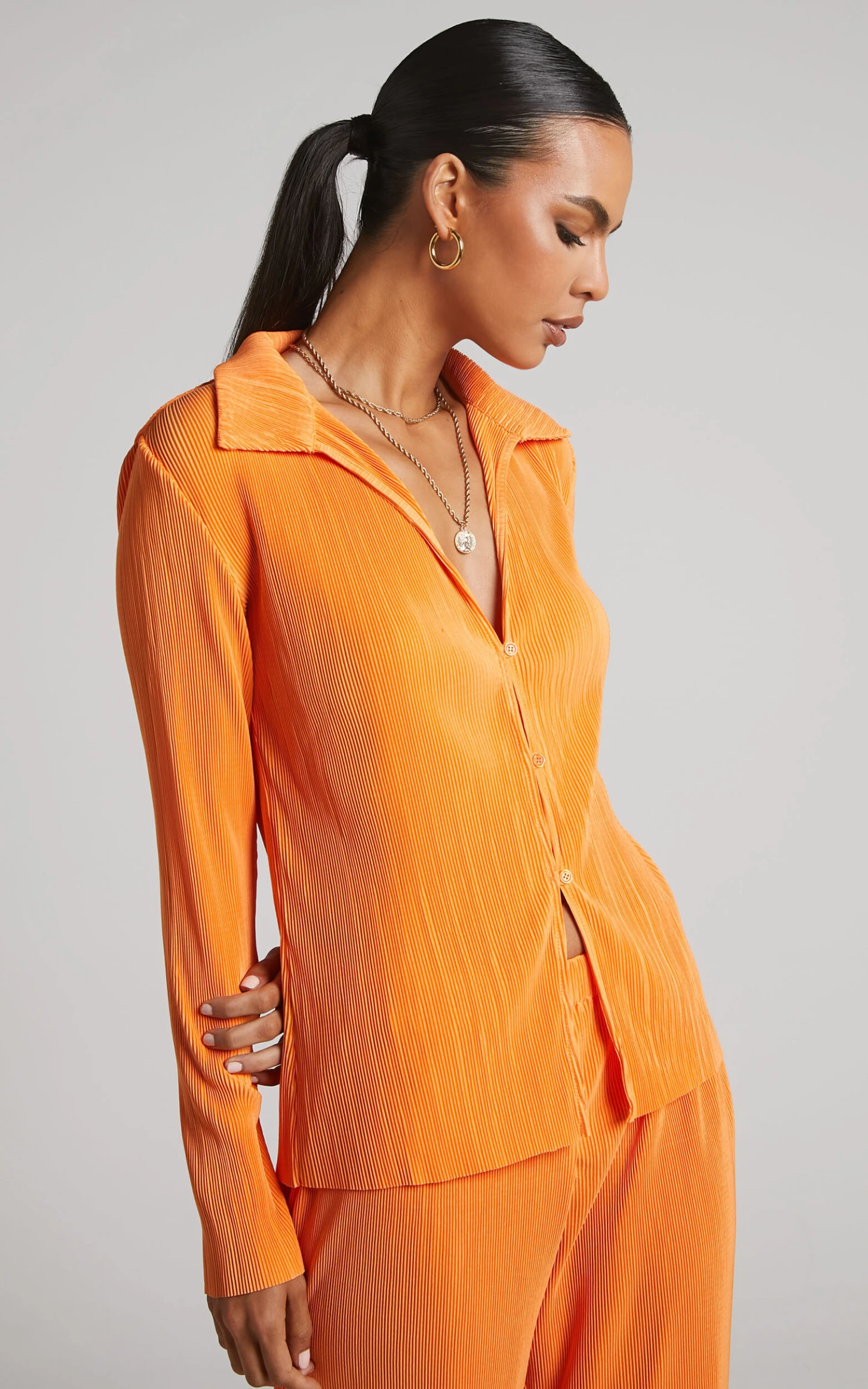 Showpo Amarante Blouse - Plisse Button Up Blouse In Orange 5 Showpo Amarante Blouse - Plisse Button Up Blouse In Orange - Image 5