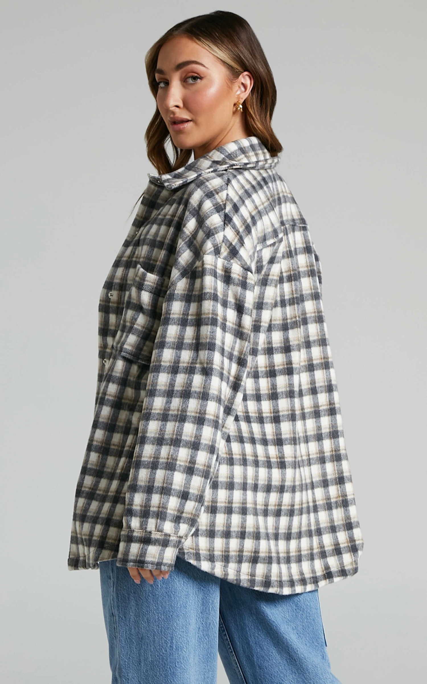 Showpo Aurea Oversized Check Shacket In Black & Grey 5 Showpo Aurea Oversized Check Shacket In Black & Grey - Image 5
