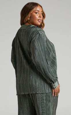 Showpo Beca Plisse Button Up Shirt In Olive -Showpo Women's Clothing Store 3 Beca Plisse Button up Shirt in Olive 2528ST21070043022529 2
