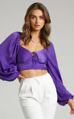 Showpo Delia Long Sleeve Blouse In Purple -Showpo Women's Clothing Store 3 Delia Long Sleeve blouse in Purple 2528ST21100033022529 3