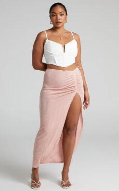 Showpo Delicea Ruched High Split Slinky Maxi Skirt In Pink 13 Showpo Delicea Ruched High Split Slinky Maxi Skirt In Pink -Showpo Women's Clothing Store 3 Delicea Ruched bodycon Maxi skirt in Pink 2528SB22030025022529