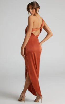 Showpo Genoise One Shoulder Draped Asymmetric Satin Maxi Dress In Pink Clay -Showpo Women's Clothing Store 3 Genoise Asymmetrical Draped Maxi Dress in Satin in Pink Clay 2528SD22010074012529 2