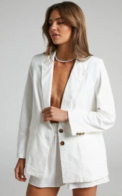 Showpo Hiromi Plunge Neck Tailored Blazer In White -Showpo Women's Clothing Store 3 Hiromi BLAZER in White 2528SO22050005022529 1
