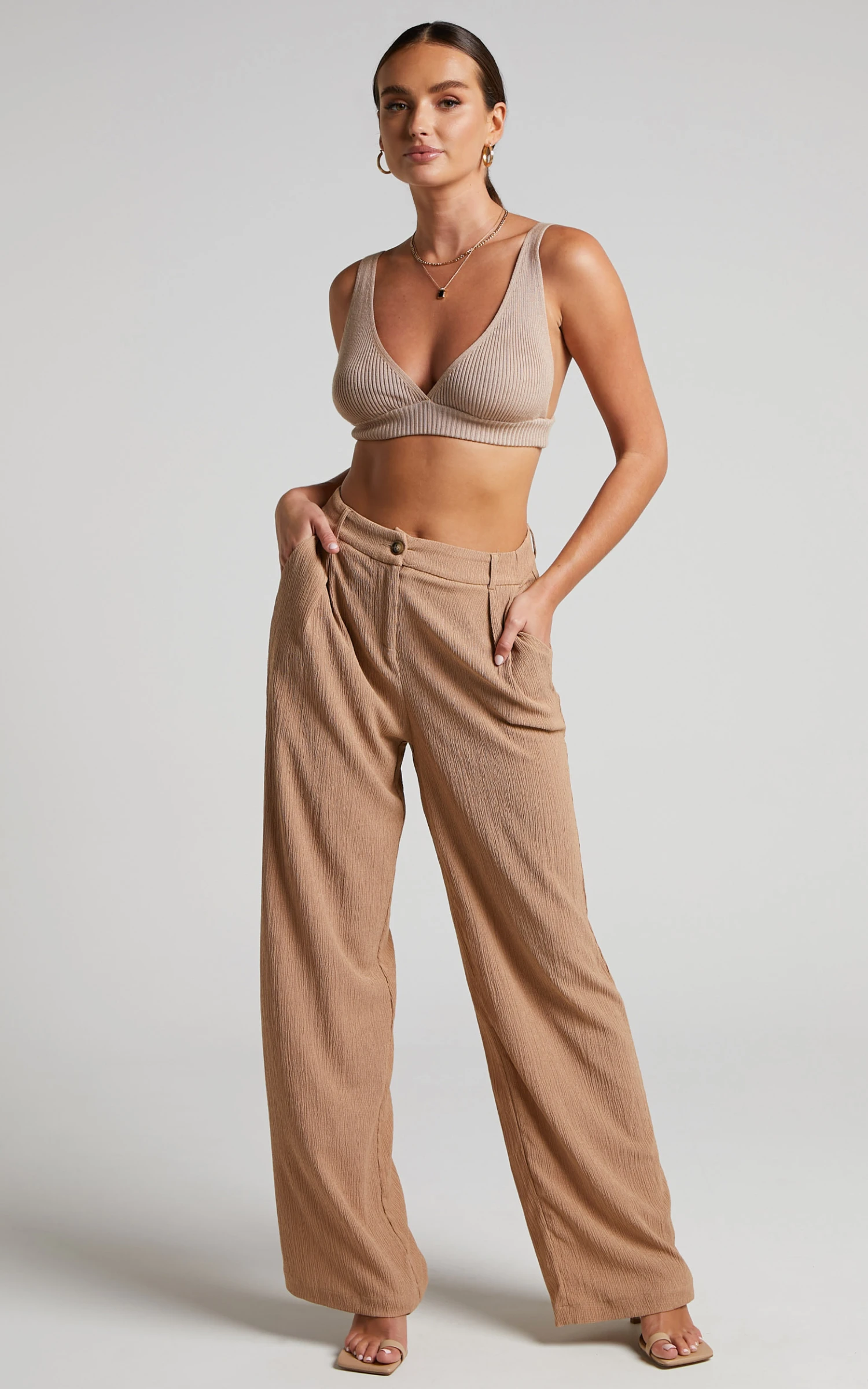 Showpo Isabeau Trousers - Mid Rise Relaxed Box Pleat Tailored Trousers In Mocha 4 Showpo Isabeau Trousers - Mid Rise Relaxed Box Pleat Tailored Trousers In Mocha - Image 4