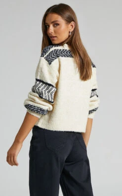 Showpo Lisenka Patterned Heavy Weight Knit Jumper In Black/Cream -Showpo Women's Clothing Store 3 Lisenka patterned knit jumper in Black Cream 2528SO22020005012529 4