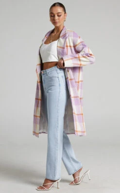 Showpo Mariam Double Breasted Coat In Purple Check -Showpo Women's Clothing Store 3 Mariam CHECK COATIGAN in Mariam Check 2528SO22020020012529 1