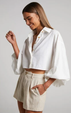 Showpo Marsha Shirt - Cropped Long Sleeve Button Up Shirt In White 10 Showpo Marsha Shirt - Cropped Long Sleeve Button Up Shirt In White -Showpo Women's Clothing Store 3 Marsha Cropped Button Shirt in White 2528ST22100037012529 5